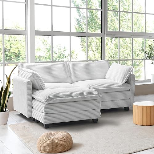 Miniatura 6 de Polar Aurora Sofá modular de gran tamaño, cómodo juego de sofá cama con 2 almohadas para reposabrazos, 2 asientos, combinación moderna de pana para