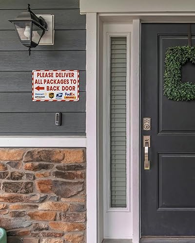 Miniatura 6 de ALKB Letrero de entrega para uso al aire libre, 8 x 12 pulgadas, flecha izquierda, letrero de entregas  Please Deliver All Packages to Back Door