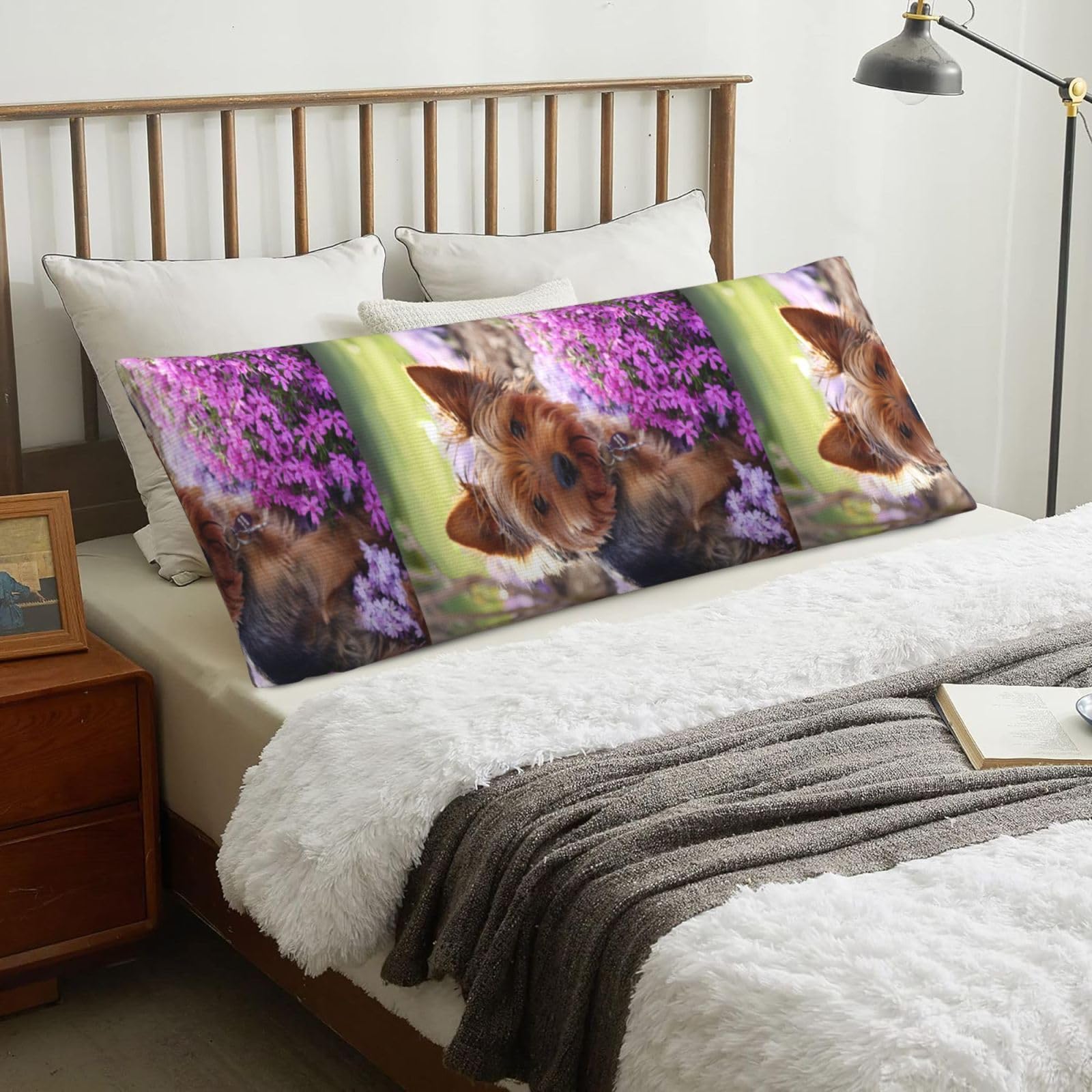 Yorkshire Terrier Dog, Body Pillow Cover with Zipper,Long Body Pillowcase 20 x 60 in