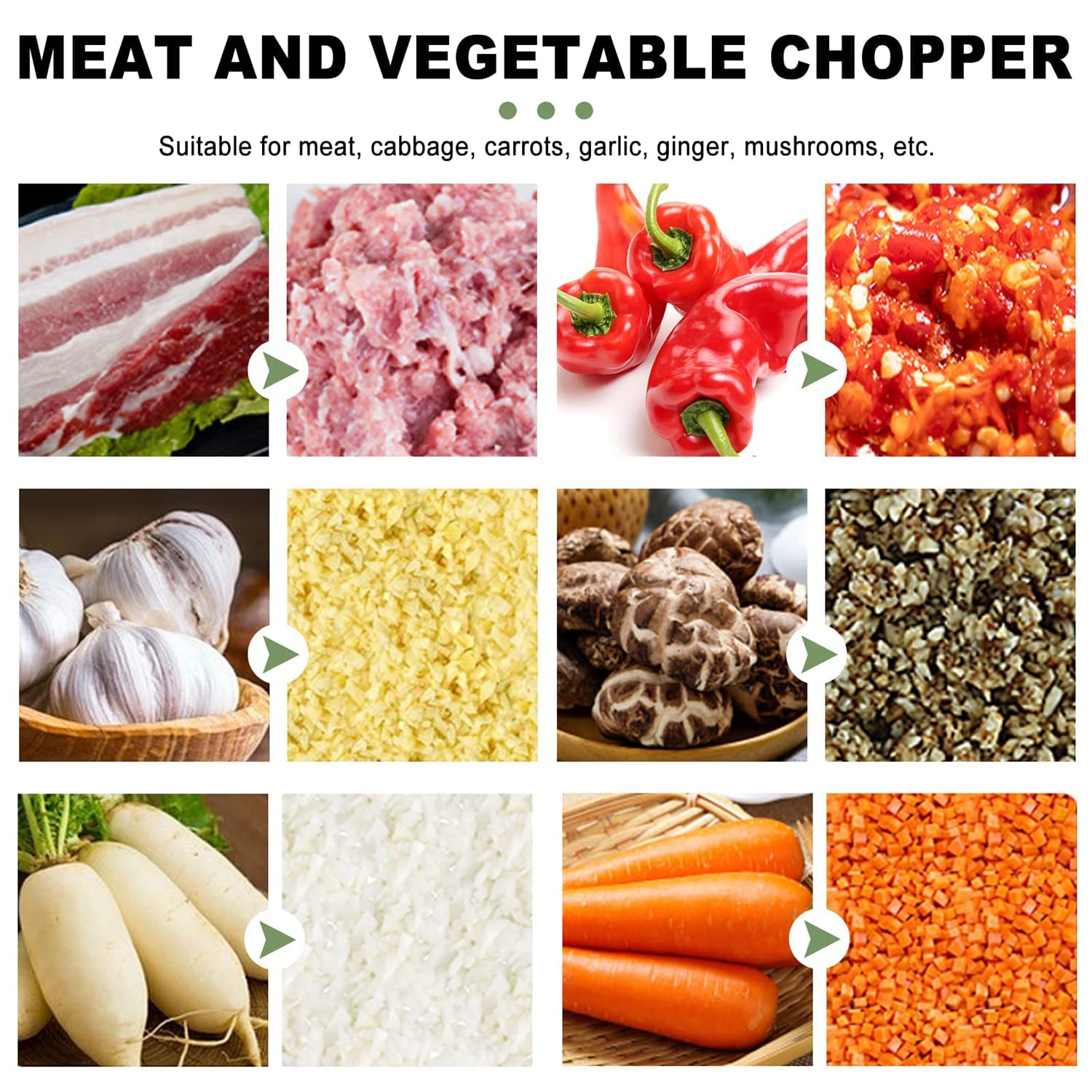 Picadora de verduras eléctrica Picadora de carne 160-260 lb / h Cortador de frutas vegetales con cuchilla de acero inoxidable Procesador de alimentos para ajo Jengibre Repollo Cebolla Tomate,