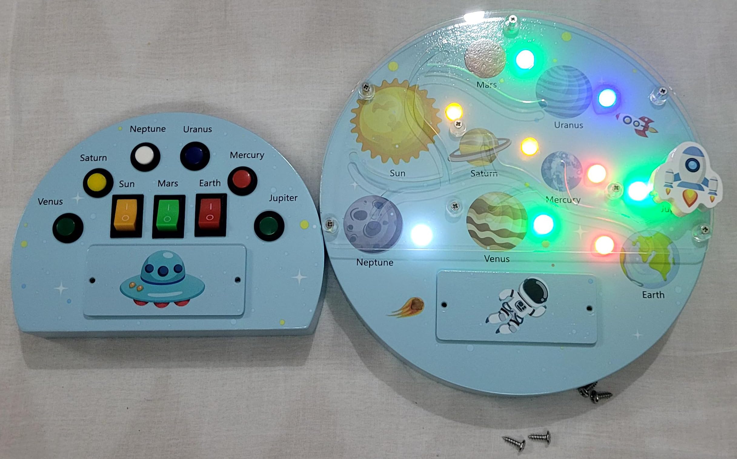 Retail Birds Wooden Space Planet LED Busy Board, 4 AAA Batteries Required 2