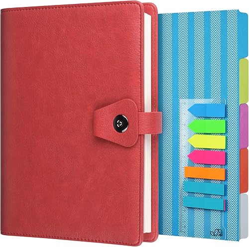 Diario de carpeta A5, organizador de 6 anillos recargable, cuaderno de escritura de negocios de cuero, cuaderno de tapa dura a rayas con página