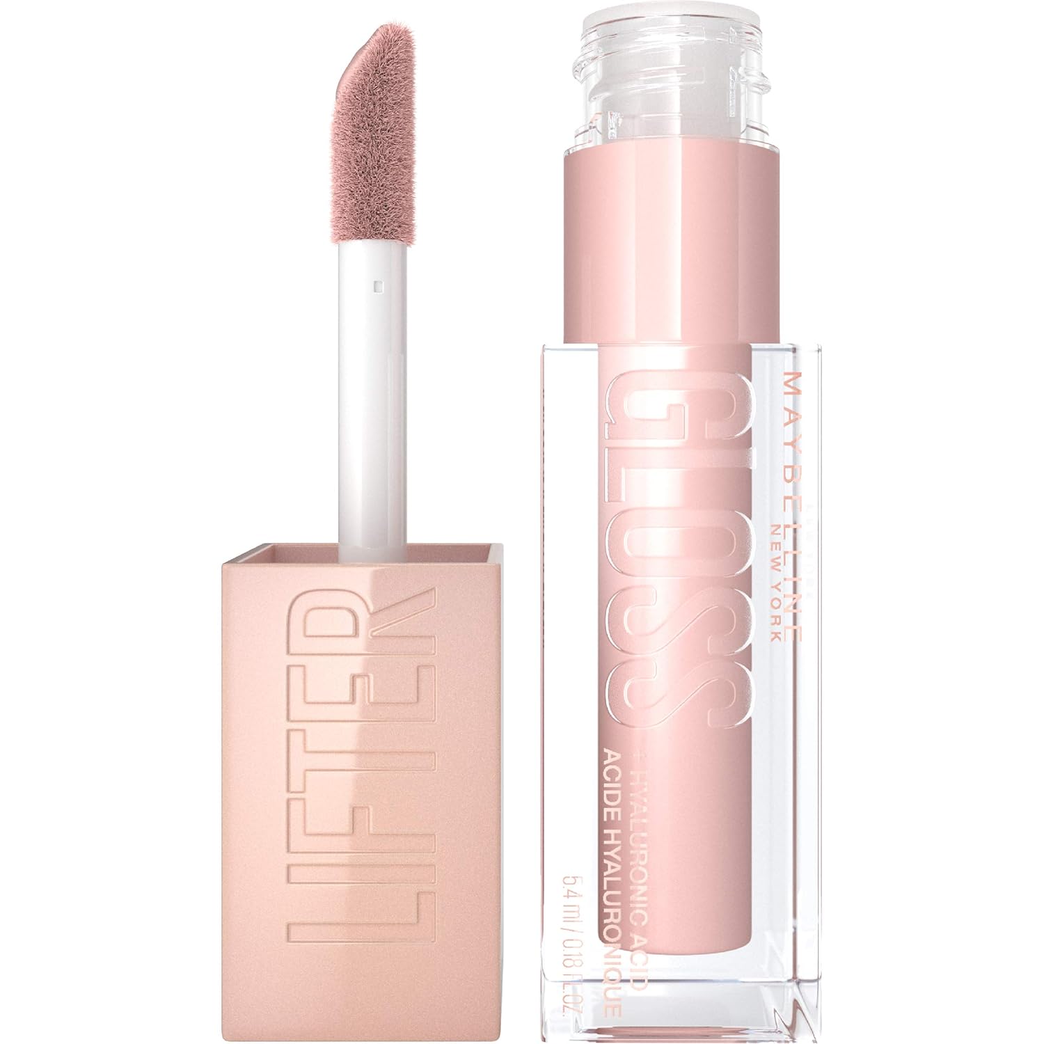 Maybelline Lifter Gloss, Hydrating Lip Gloss with Hyaluronic Acid, High Shine for Fuller Looking Lips, XL Wand, Ice, Pink Neutral, 0.18 Ounce : Beauty & Personal Care