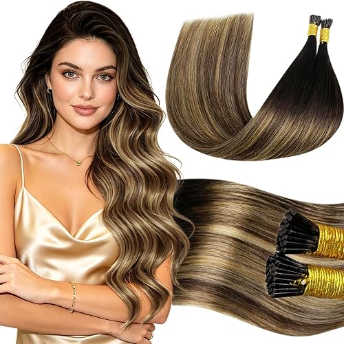 LaaVoo I Tips Hair Extensions Human Hair, 24 In Black Ombre Brown to Blonde | 50g Cold Fusion Itip Extensions for Short Hair, Add Length for Daily Wear, Easy to Maintain, Nautral Look