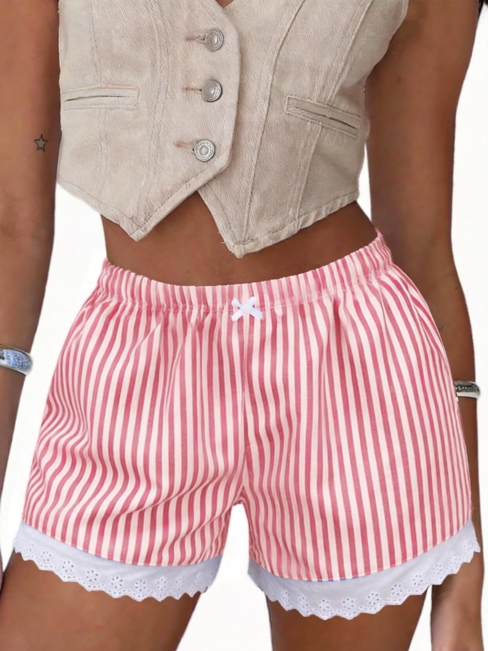 Boxer Shorts Gingham Shorts Y2K Beach Bottoms | Plaid Shorts Y2K Pajama Bottoms Two Pockets