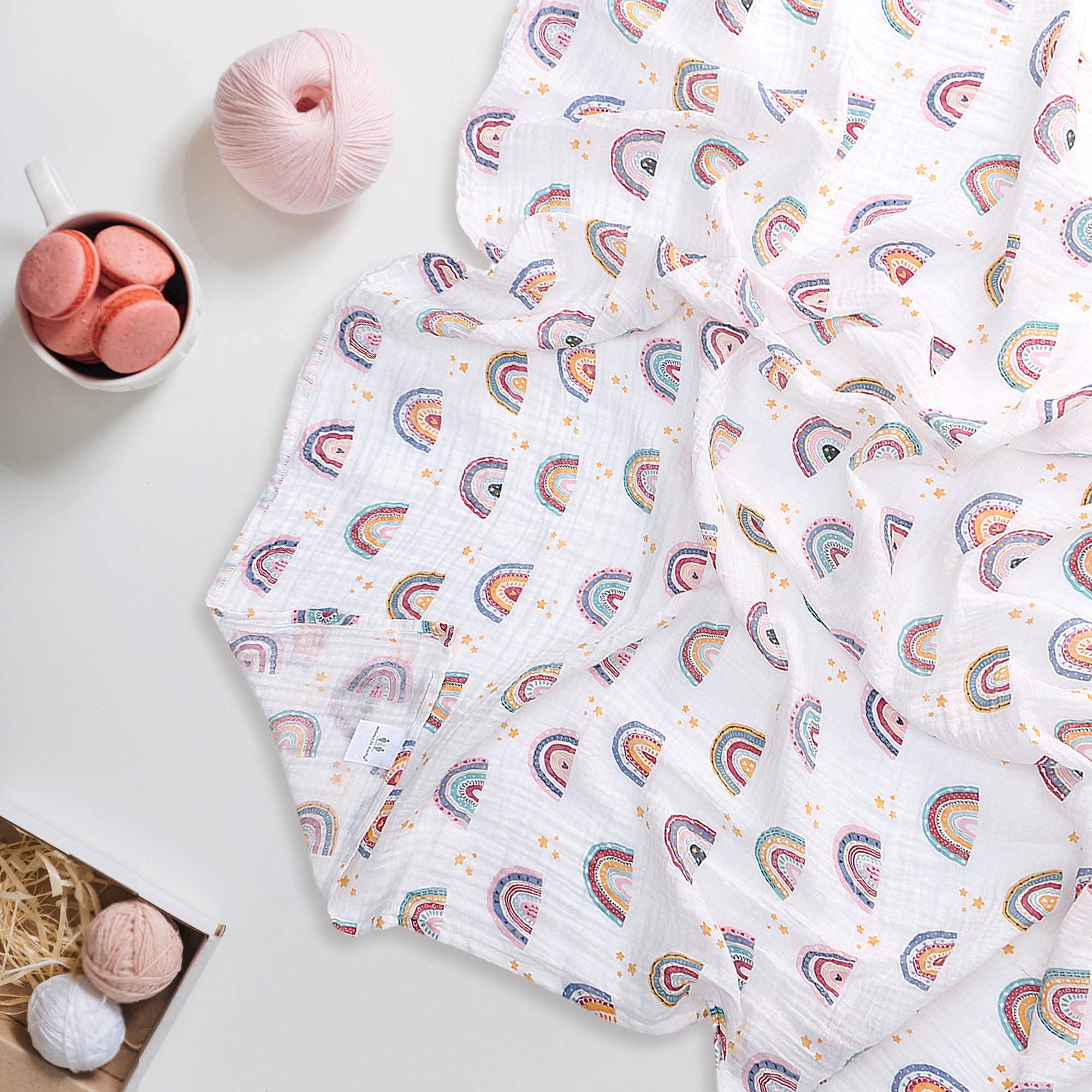 Miracle Baby Coperta di Mussola, 150x110cm Swaddle Cotone Estate, Coperta in 100% Cotone, Telo Bagno, Regalo per Bambini, Copertura per Allattamento Neonati Ovetto, Singolo Strato, Arcobaleno