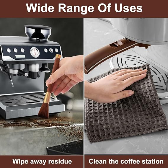 Coffee Machine Brush Set - 1 Wooden Handle Espresso Cleaning Brush With 2 Cloths for Grinder and Accessories