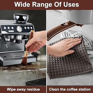 Coffee Machine Brush Set - 1 Wooden Handle Espresso Cleaning Brush With 2 Cloths for Grinder and Accessories