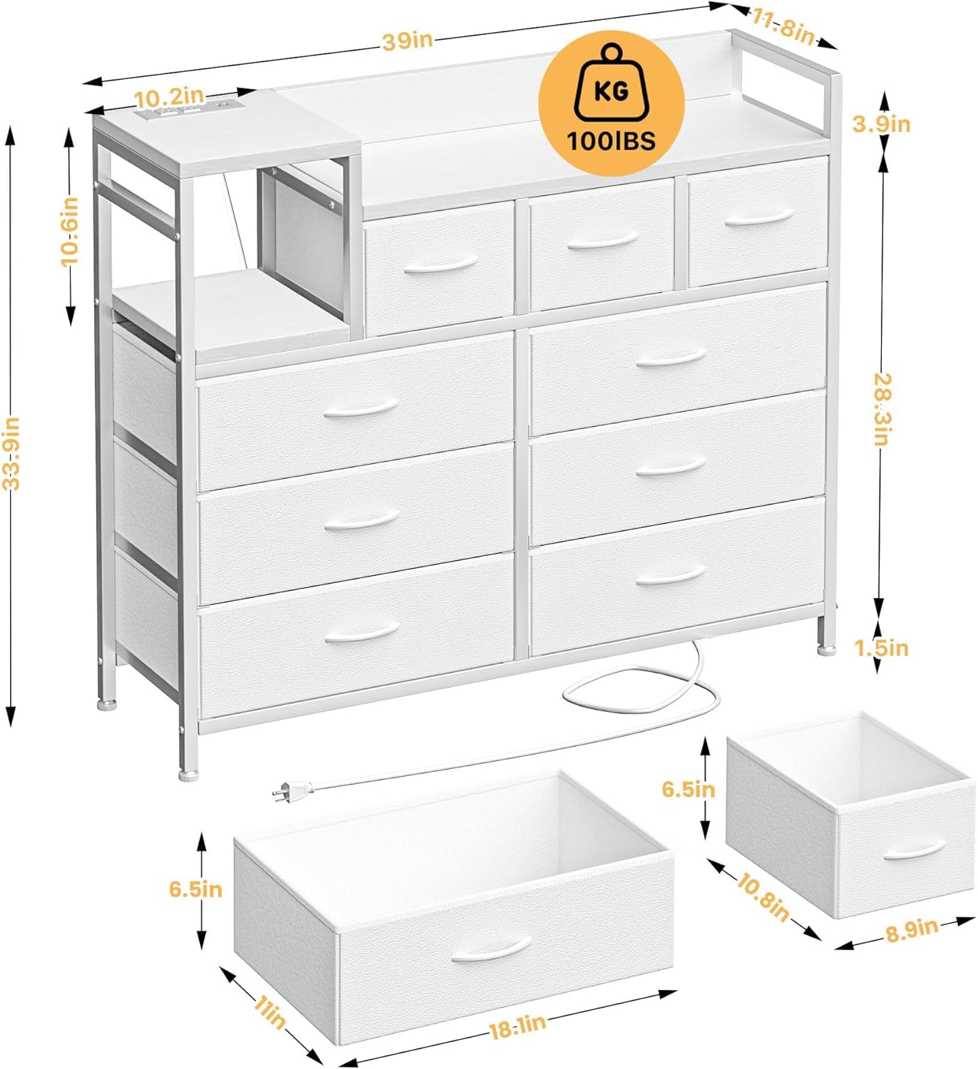 Dresser dimensions and weight capacity