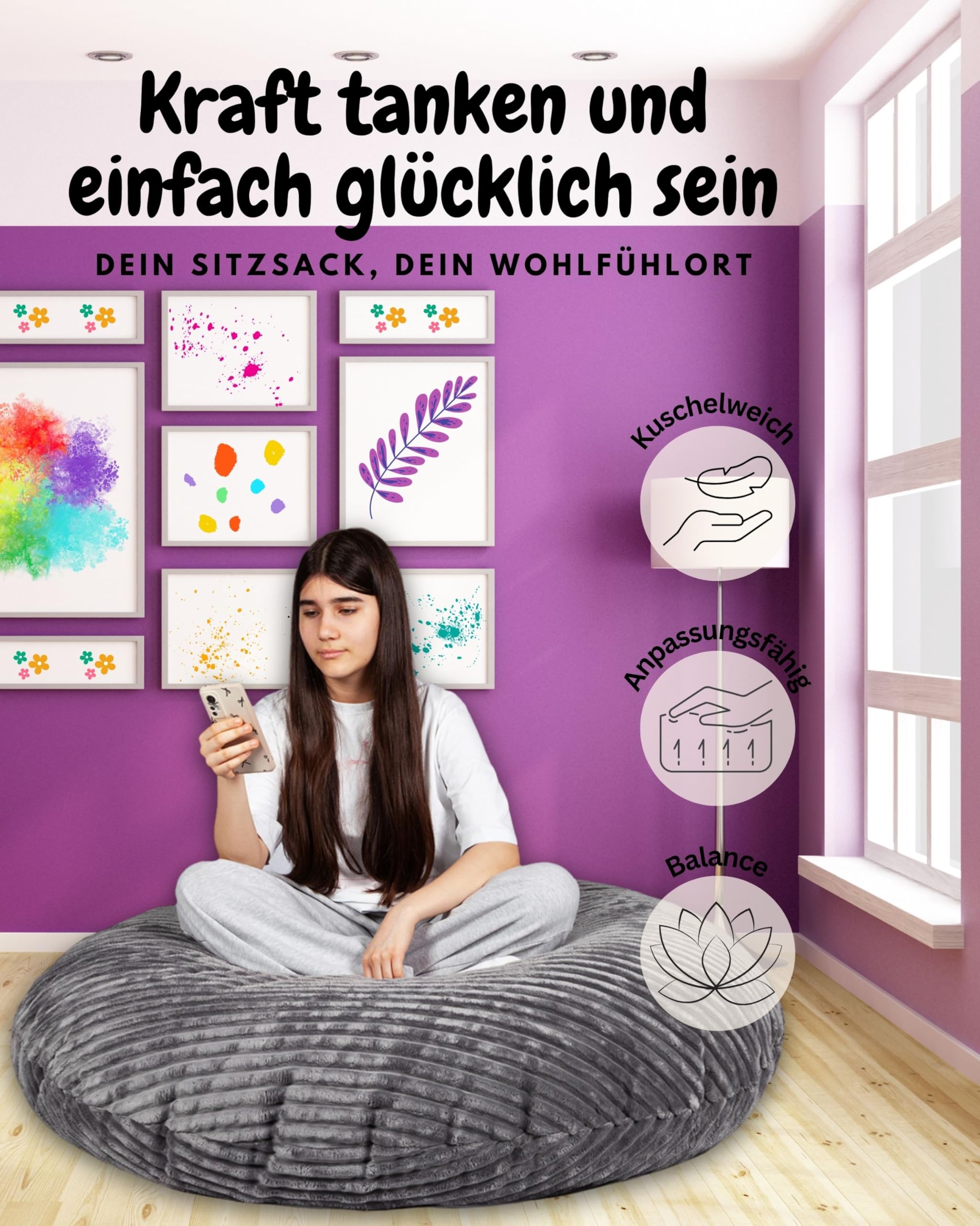 PATCH HOME 2-in-1 functie zitzak stoel Bean Bag zitzak gaming met ritssluiting al gevuld - 125 cm - wijnrood