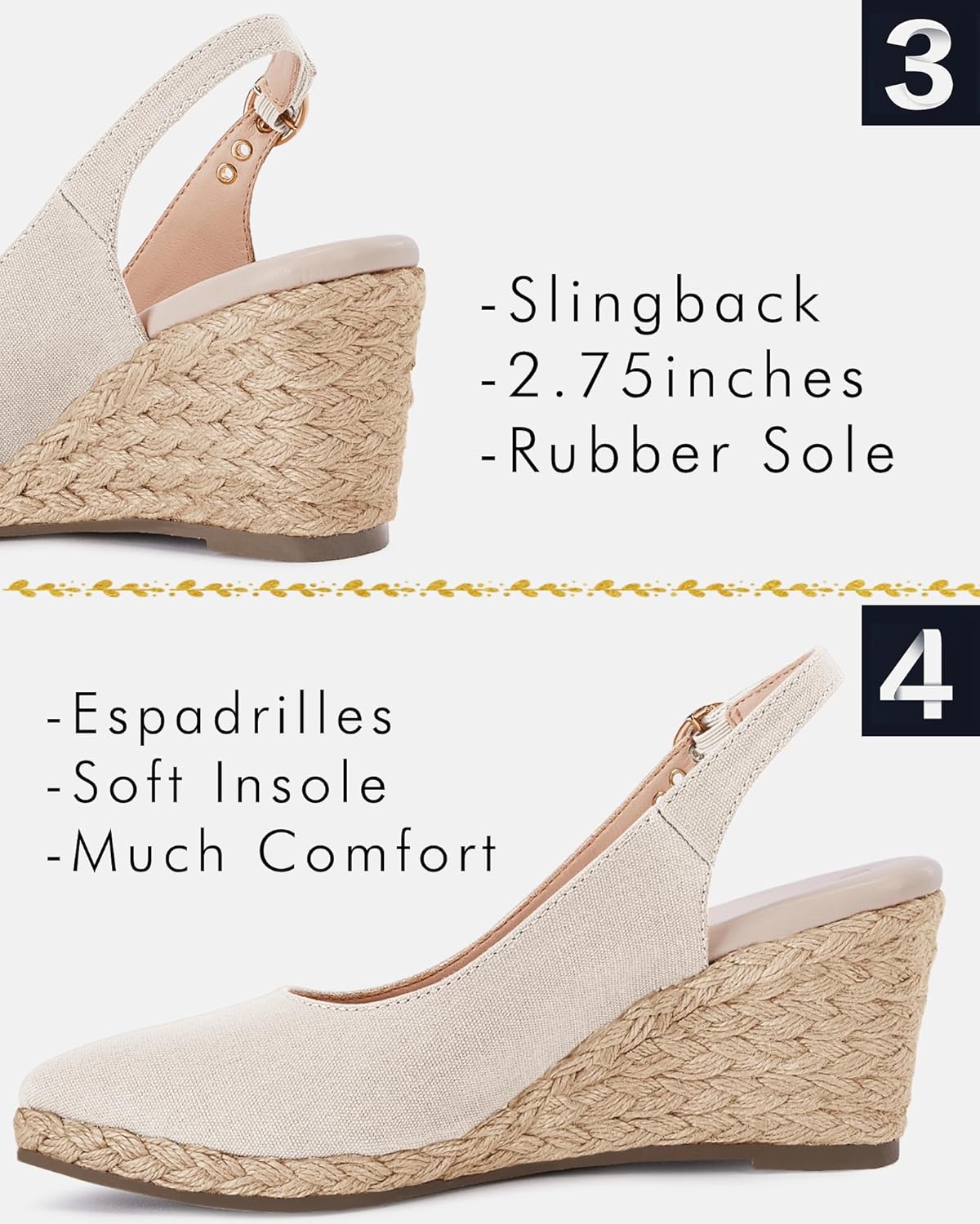Juliet Holy Womens Wedge Sandals Espadrilles Closed Toe Slingback Buckle Strap Comfortable Casual Summer Platforms, Cream, Size 8 - Image 5