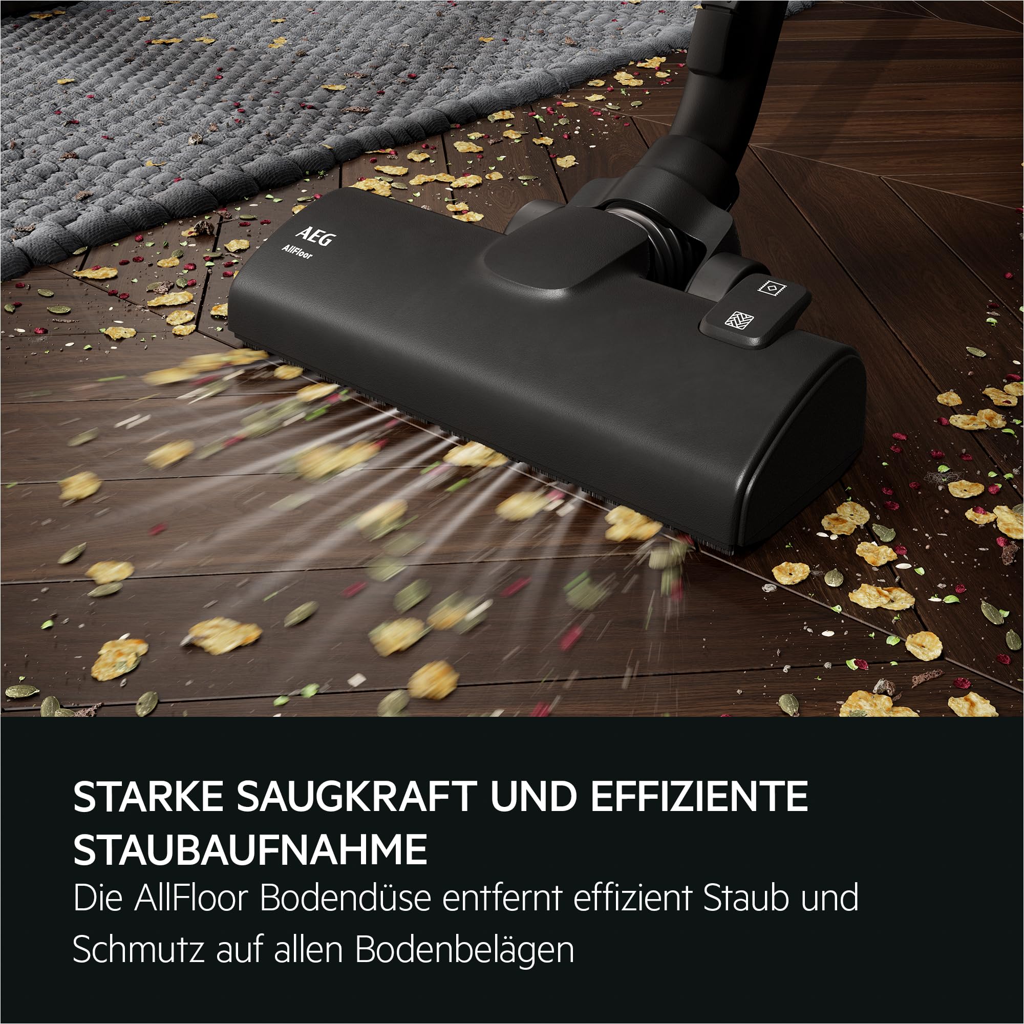 AEG CLEAN 5000 Staubsauger mit Beutel, Hohe Saugleistung, 37 % Recyclingkunststoff, AllFloor Bodendüse mit Klicksystem, 2in1 Multifunktionsdüse, 8,5m Aktionsradius, Waschbarer Hygiene-Filter, AB51C1SW