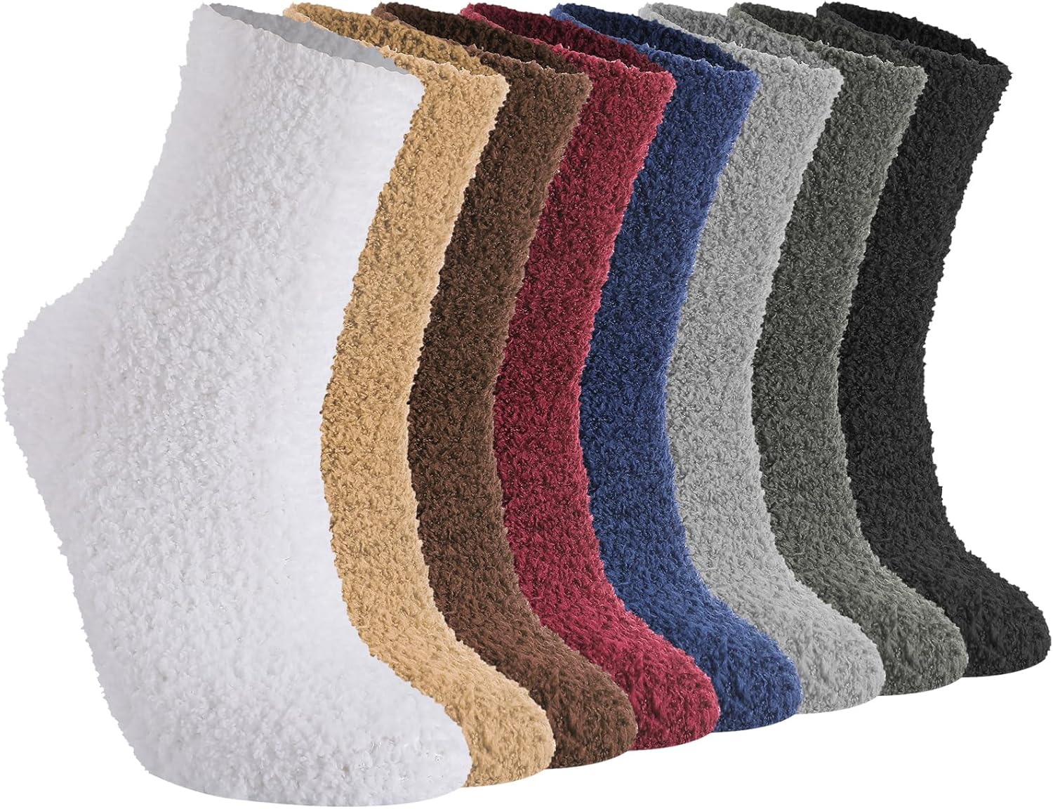 Jspupifip Fluffy Socks for Women 8 Pairs Soft Home Slipper Winter Fluffy Sleeping Christmas Socks White, Khaki, Black, Coffee, Light Gray, Dark Gray, Red, Blue - Image 8