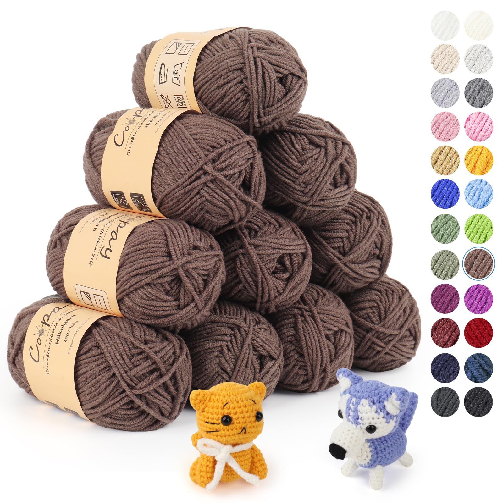 Coopay Wolle zum Häkeln, 450g (10x45g) Weiches Häkelgarn, 5 Faiding Wolle zum Stricken, Babywolle zum Häkeln für Anfänger, Super Weich Häkelgarn Babywolle für Häkel- und Strickprojekt