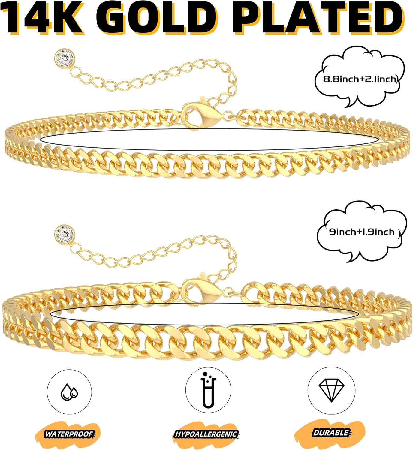 Gold Ankle Bracelets for Women Waterproof - Dainty Gold Anklets Trendy Layered 14K Gold/Silver Plated Stackable Chunky Cuban Link Chian Anklet Bracelet Set for Women Non Tarnish Jewelry Gift - Image 5