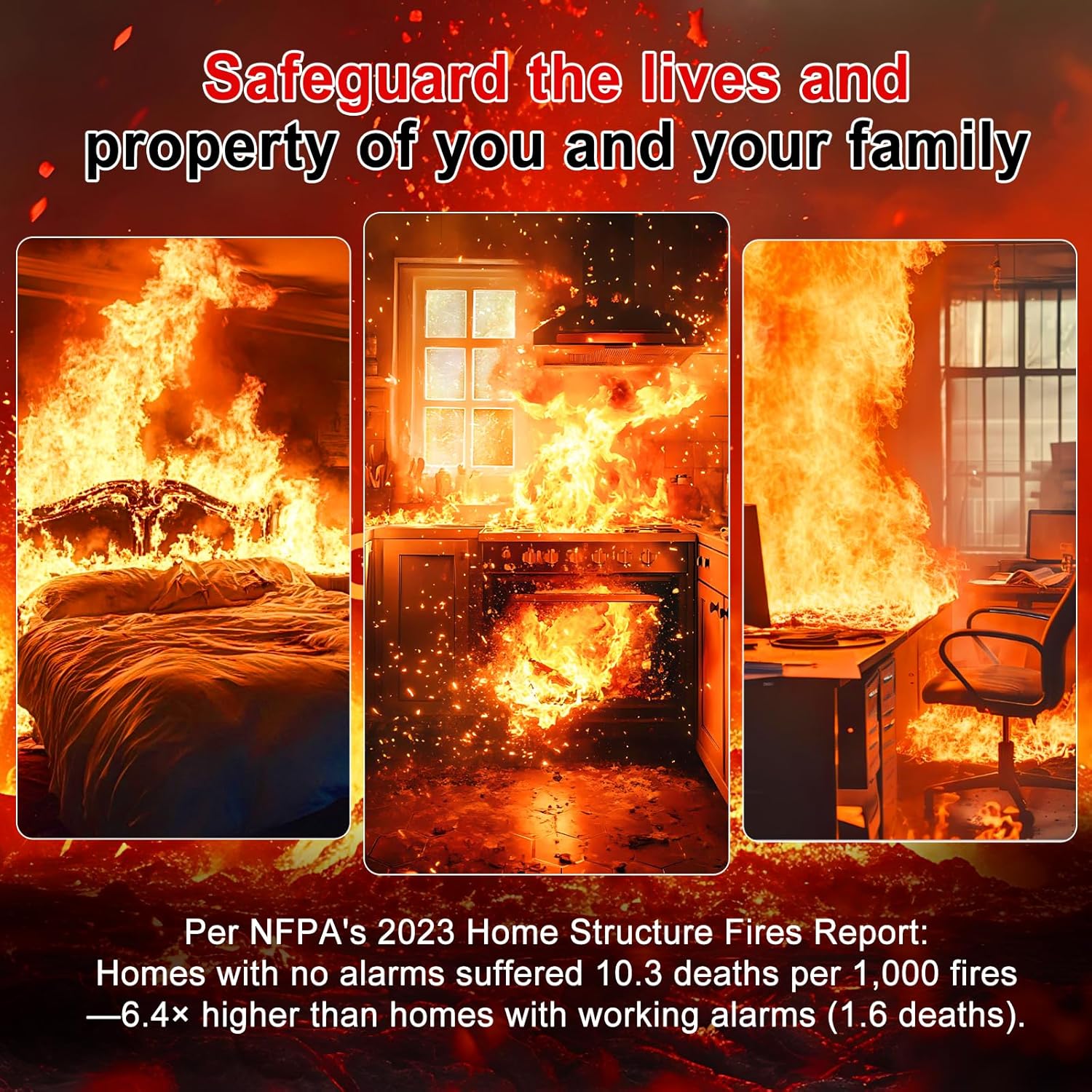 Smoke Detectors, 6 Pack Photoelectric Interconnected Smoke Detector, 10-Year Battery Powered Wireless Interlinked Smoke Detectors&Fire Alarms(up to 200), LED Warning Light 85 dB Alarm Sound