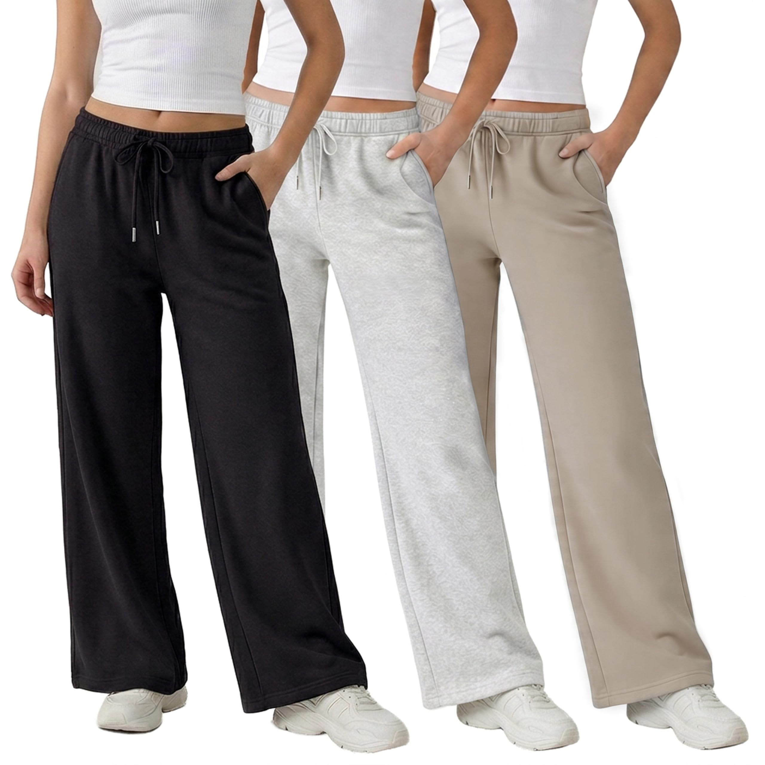 Photo 1 of **MISSING GREY PAIR*** Common Stitch 3 Pack Wide Leg Fleece Lounge Sweatpants for Women — Deep Pockets, Relaxed Fit, Elastic Drawstring Waist