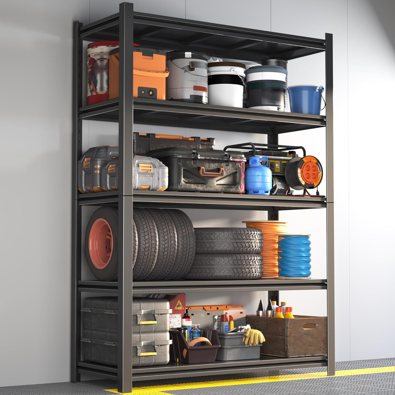 2500LBS Garage Shelving Units and Storage, Heavy Duty Shelf Rack, 5 Tier Shelves for Garage Storage, Metal Adjustable Shelf for Basement, Warehouse and Supermarket (1, 16"D x 35.5"W x 72.2"H)