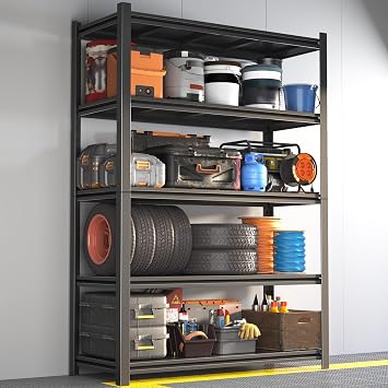 2500LBS Garage Shelving Units and Storage, Heavy Duty Shelf Rack, 5 Tier Shelves for Garage Storage, Metal Adjustable Shelf for Basement, Warehouse and Supermarket 1, 16"D x 35.5"W x 72.2"H
