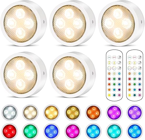 Luces de disco con control remoto, funciona con pilas, iluminación LED inalámbrica para debajo del gabinete, luces de empuje, luces de empuje que