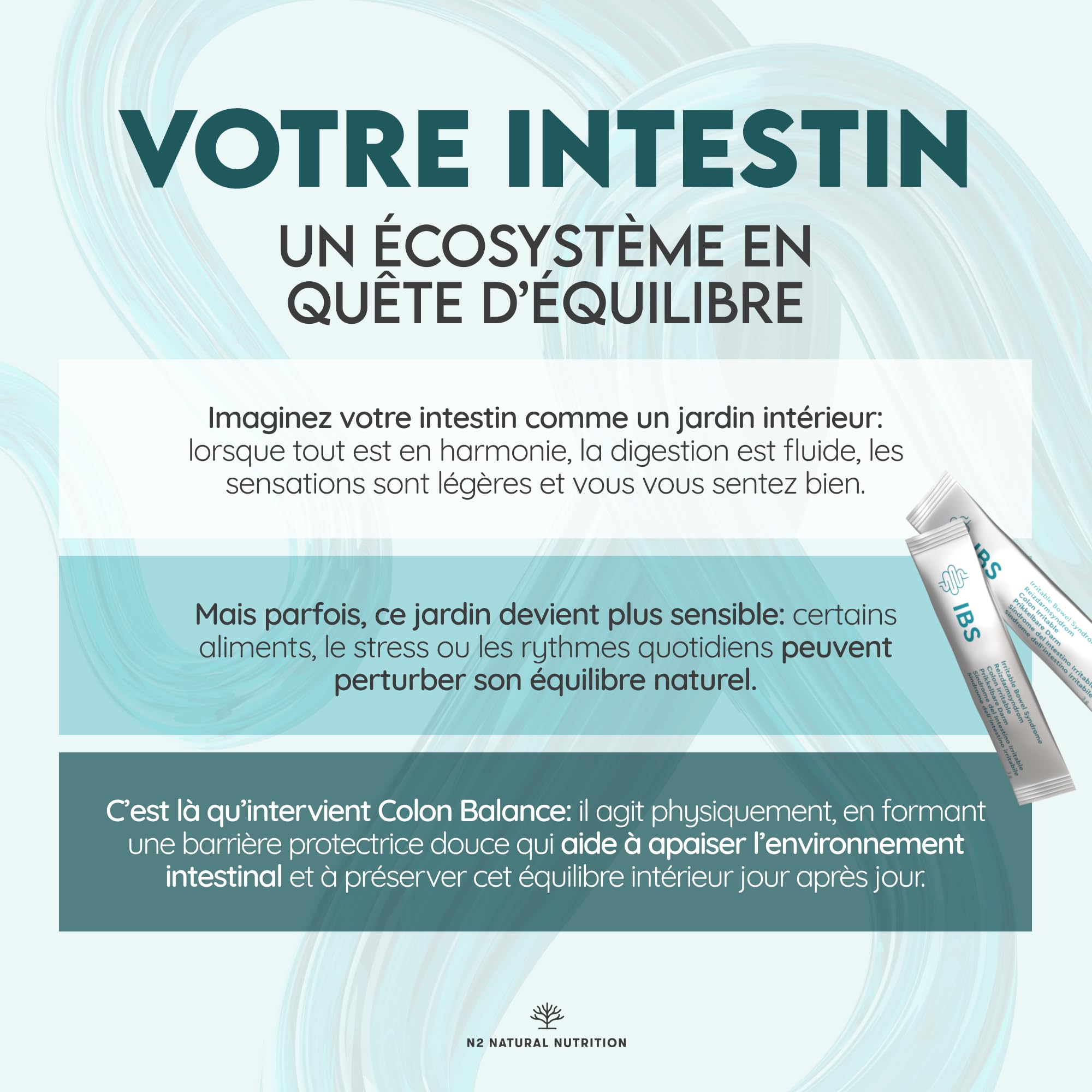 Colon Balance. Syndrome du Côlon Irritable (SCI). Aloe Barbadensis 250 mg. Développé avec l’Université de Göteborg. Traitement 30 jours. Ballonnements et douleurs abdominales. CE. N2 Natural Nutrition