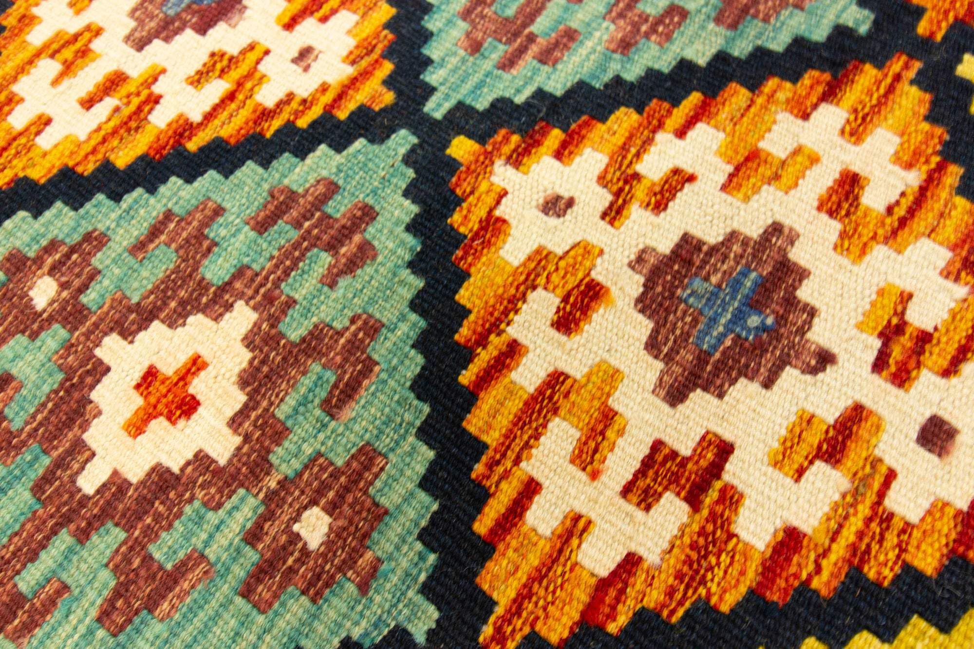 Kilim Tapis 100 % laine 126 x 80 cm, fait à la main, pièce unique de style Herat Boho multicolore, tissage plat, tapis d'entrée et chambre