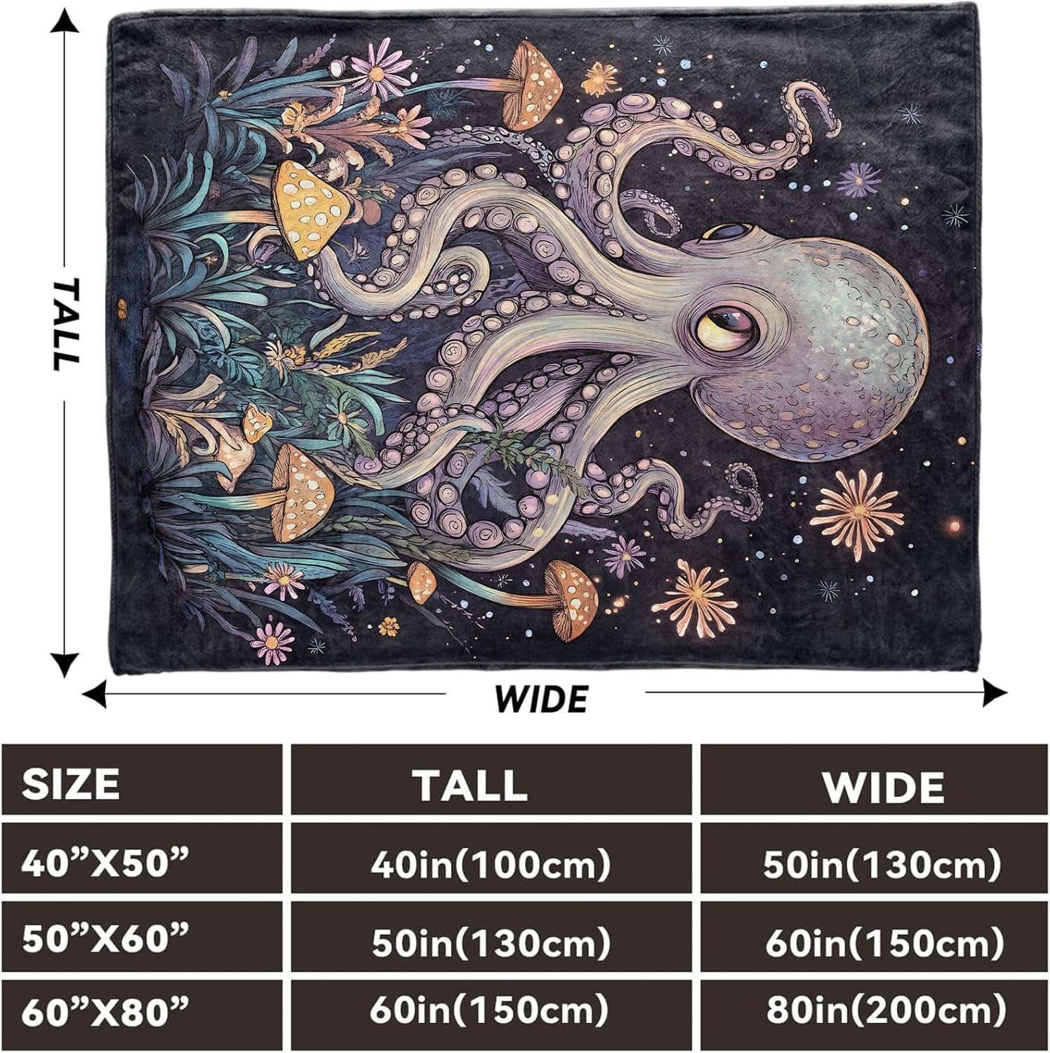 Mystical Octopus Blanket, Lightweight Comfy Fascinating Marine Life Blankets for Couch Sofa Bedroom, Soft Plush Travel Flannel Ocean Throw Blanket Gifts for Women Adults Kids, Home Decor 60×50in - Image 3