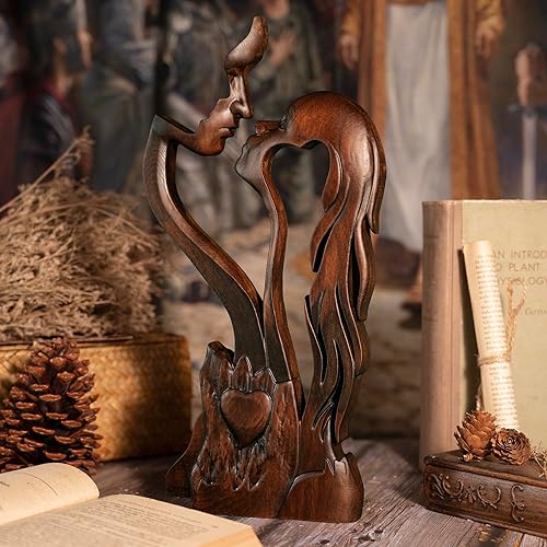 Miniatura 3 de BGCOPPER Adorno de madera para parejas besadas, escultura abstracta de retrato de pareja, estatua romántica de amor, regalo para mujeres,
