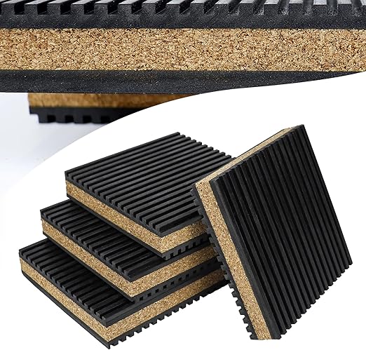Anti Vibration Pads 4" X 4" X 7/8" Rubber & Cork Vibration Isolation Pads, Reduce Noise and Vibration,4 Pack