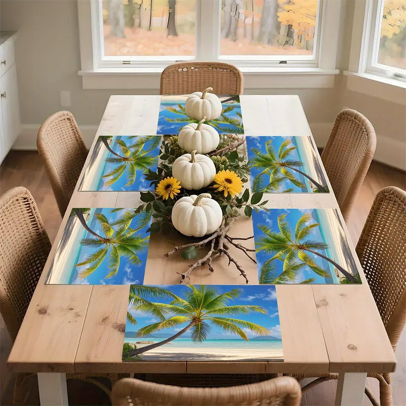 Tropical Palm Tree Placemats Flax Place Mats for Dining Table Rectangle Non-Slip Table Mats Heat Resistant Washable Placemat for Kitchen Home Decor Party Outdoor 12" X 18"