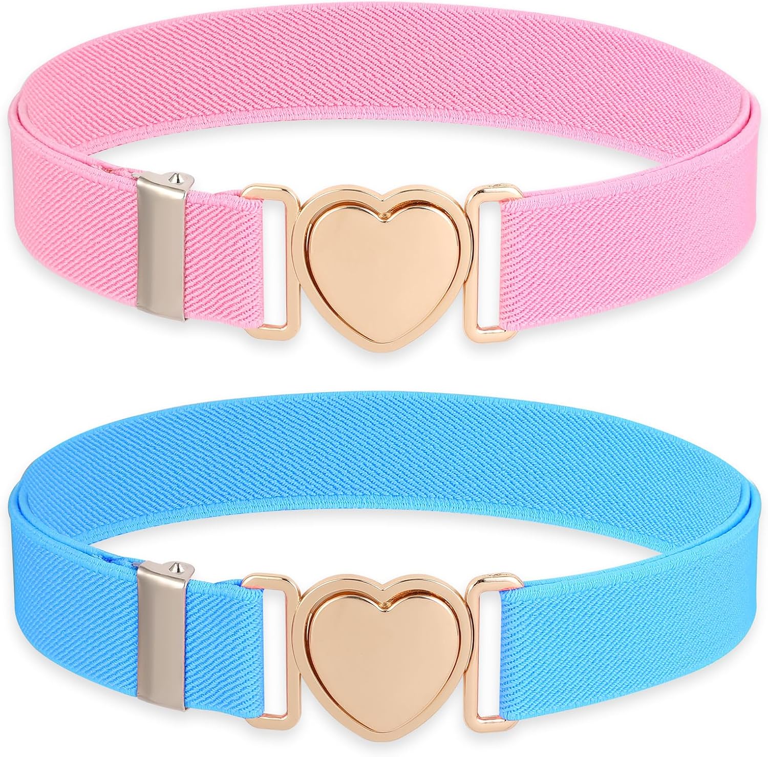 Molain 2 Pack Girls Belt for Waist Size 15-30", Kids Elastic Belt Heart-Shaped Metal Buckle Waist Belt for Girls