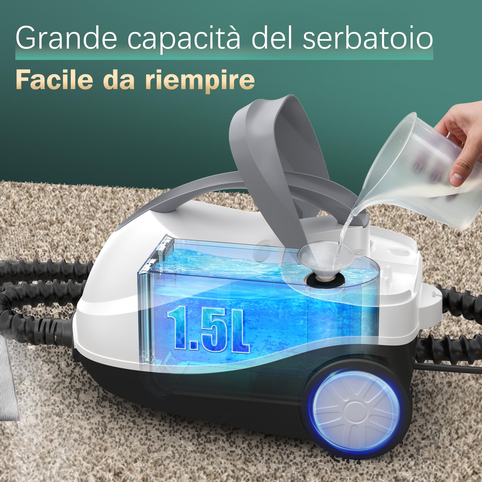 Pulitore a Vapore, 28 Accessori, 1,5 L 2000W, Pressione del Vapore 4 bar, Vapore Bloccabile, Potente Pulitore Vapore Casa per Rimuovere Sporco e Grasso da Pavimenti, Mobili Imbottiti e in Bagno