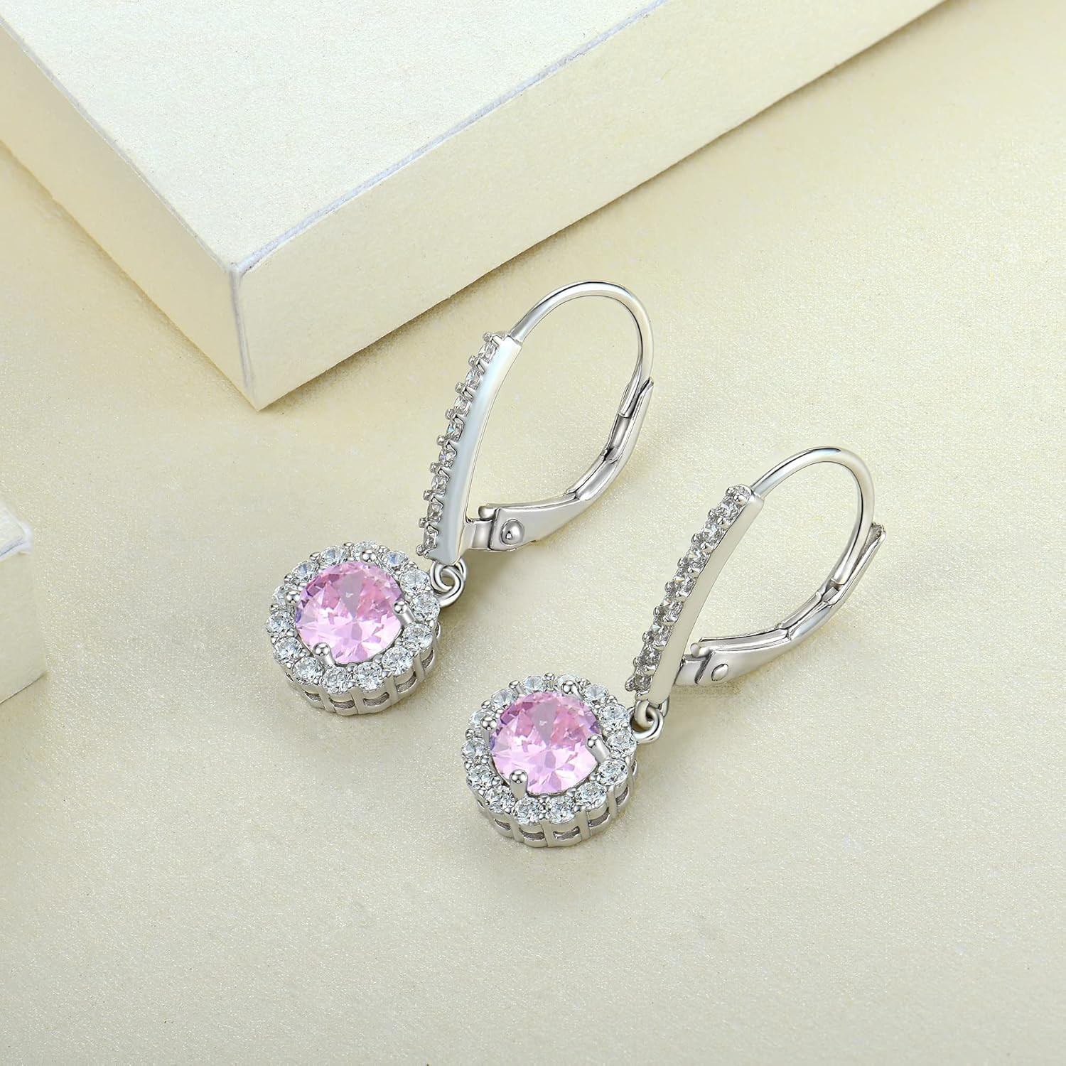 YL 925 Sterling Silver Halo Solitaire Dangle Drop Earrings Oval Cut Birthstone Leverback Earrings Jewelry for Women - Image 5