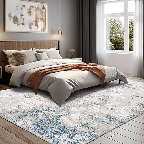 Miniatura 4 de Ruggnovea Alfombra de área de 8 x 10 pies, 8 x 10, lavable a máquina, para sala de estar, alfombra de área azul y verde azulado con puntos