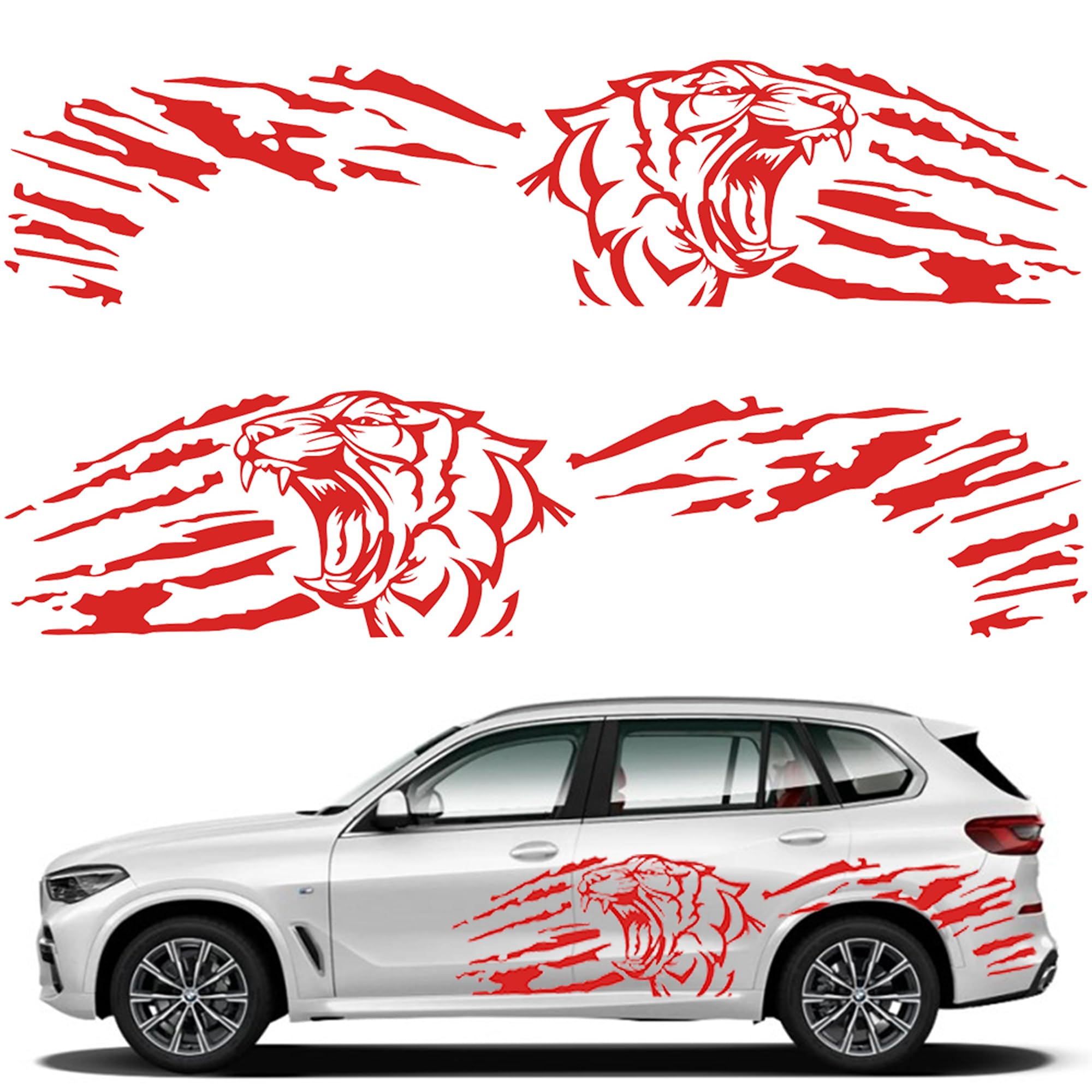 Growling Tiger Graphics Car Body Sticker - Self-Adhesive Tiger Decal - 45.66'' x 19.68'', Red