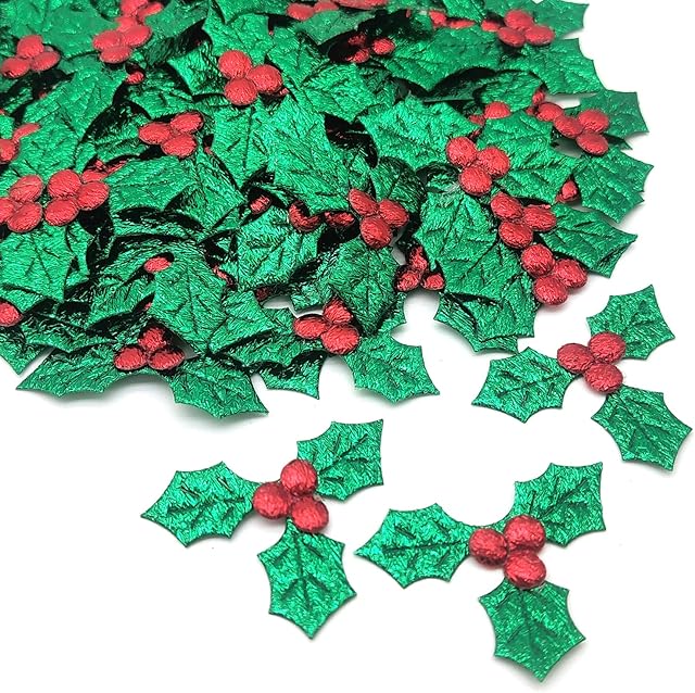 ALLY-MAGIC Artificial Holly Berries Leaves, 100pcs Christmas Simulation Holly Berries with Green Leaves for Christmas Card, Gift Tags, Table, DIY Craft Decorations (3.7cm) Y3HGLY