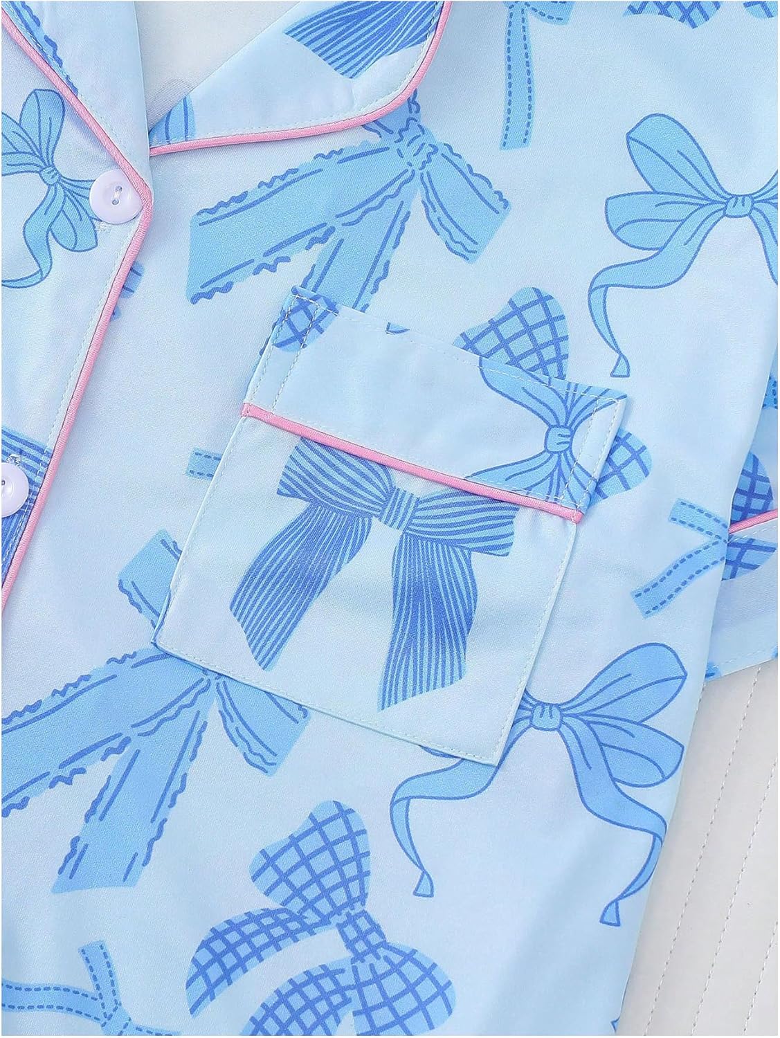 WDIRARA Women's 2 Piece Bow Print Pajama Set Short Sleeve Button Down Lounge Shorts Sleepwear Sets - Image 2