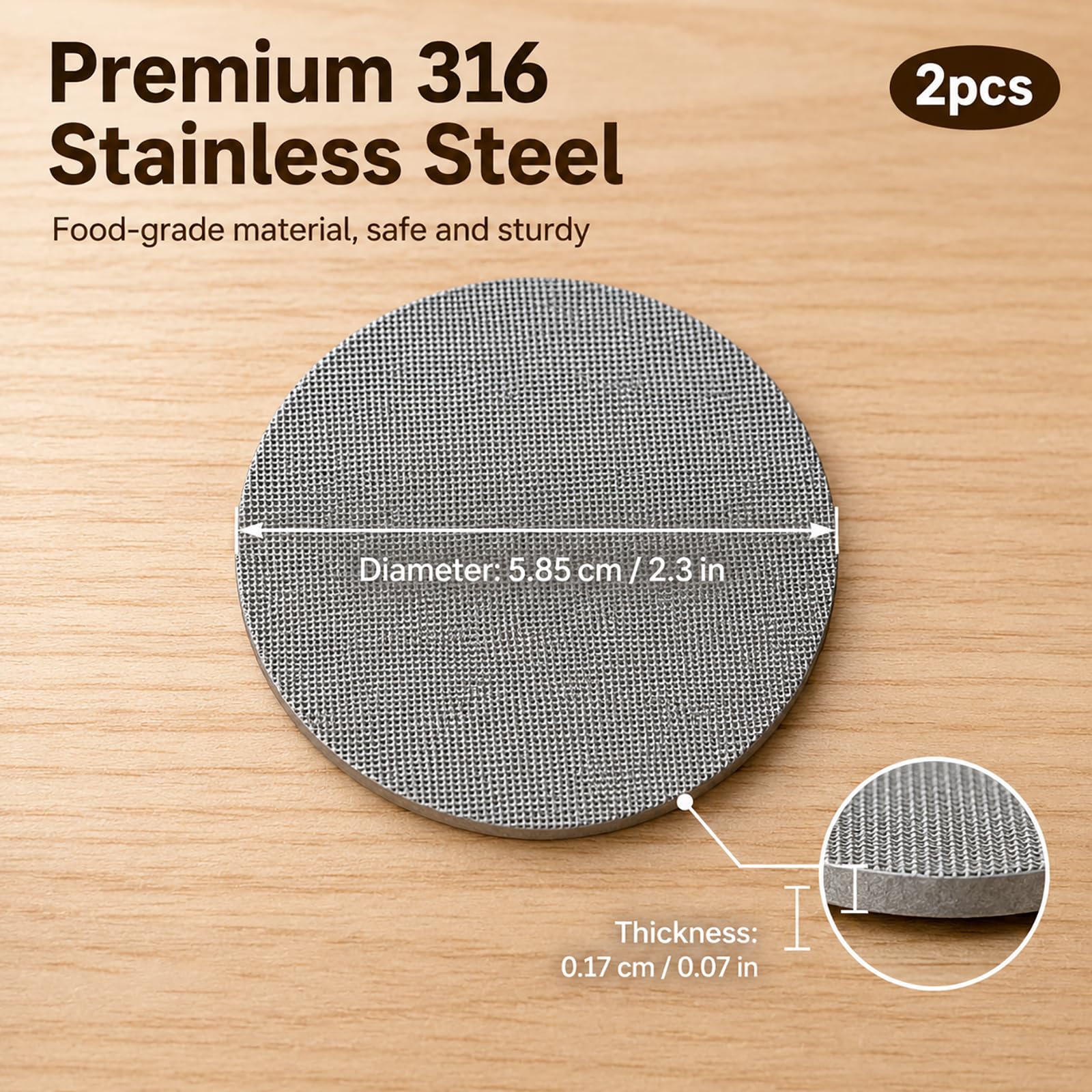 2 Stück Puck Screen 58,5 mm, Puck Sieb, Gesintertes Kaffeesieb 150 μm aus Edelstahl 316, 1,7 mm Wiederverwendbarer Siebträger Filter für Gleichmäßige Extraktion und Saubere Brühgruppe