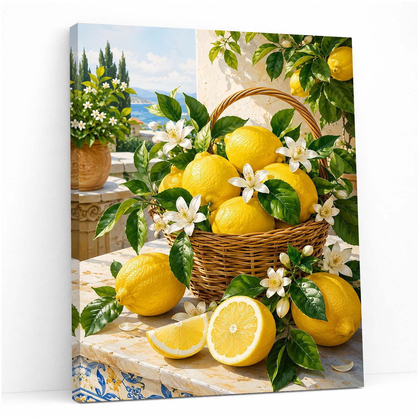 12 x 16 Inch Lemon Framed Canvas Wall Art, Mediterranean Fruit Print