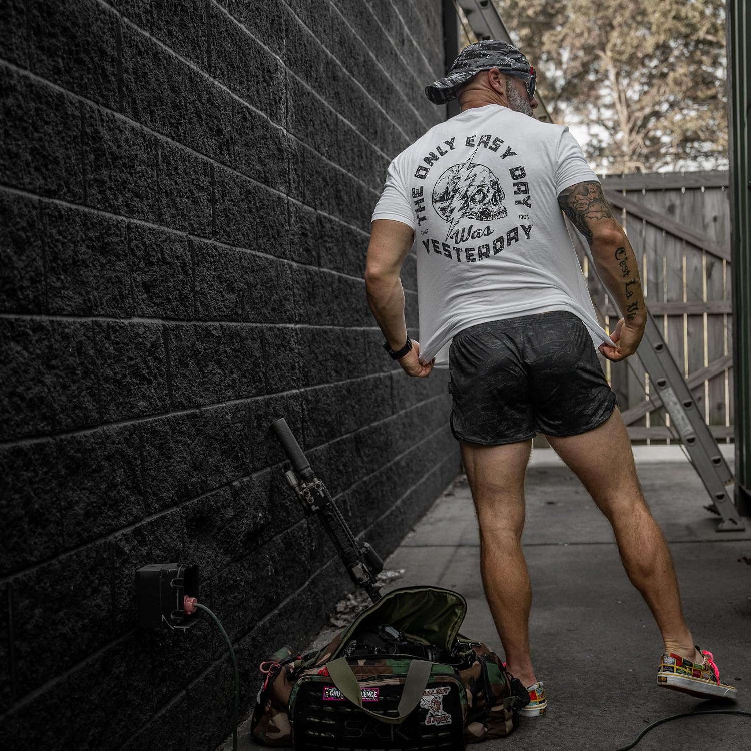 Combat Iron Men's Graphic Short Sleeve T-Shirt - Only Easy Day was Yesterday Military Graphic Tee - Athletic Fit Shirt
