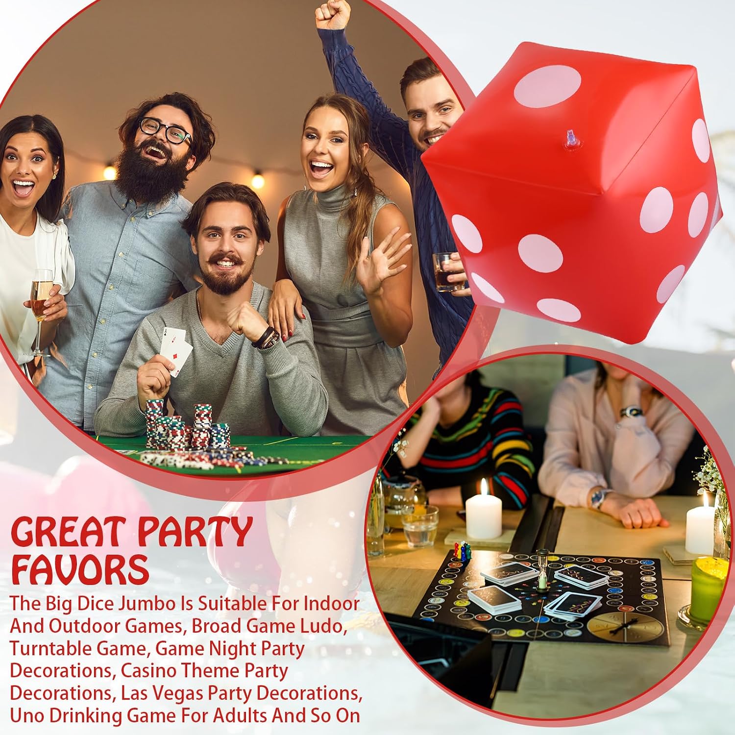 3 Pack Large Inflatable Dice Jumbo Giant Inflatable Dice for Indoor Outdoor Broad Game Ludo Pool Party Favor(20 Inch,Red)
