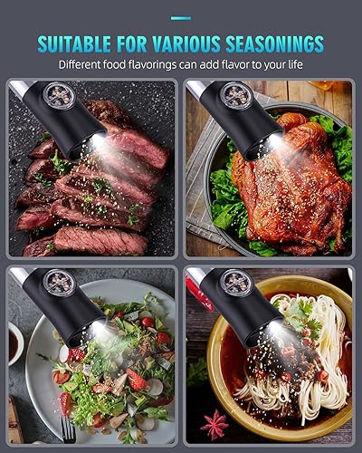 Miniatura 8 de Gravity - Juego de molinillo eléctrico de sal y pimienta, amoladora automática recargable por USB, gran capacidad, finura ajustable, operación con