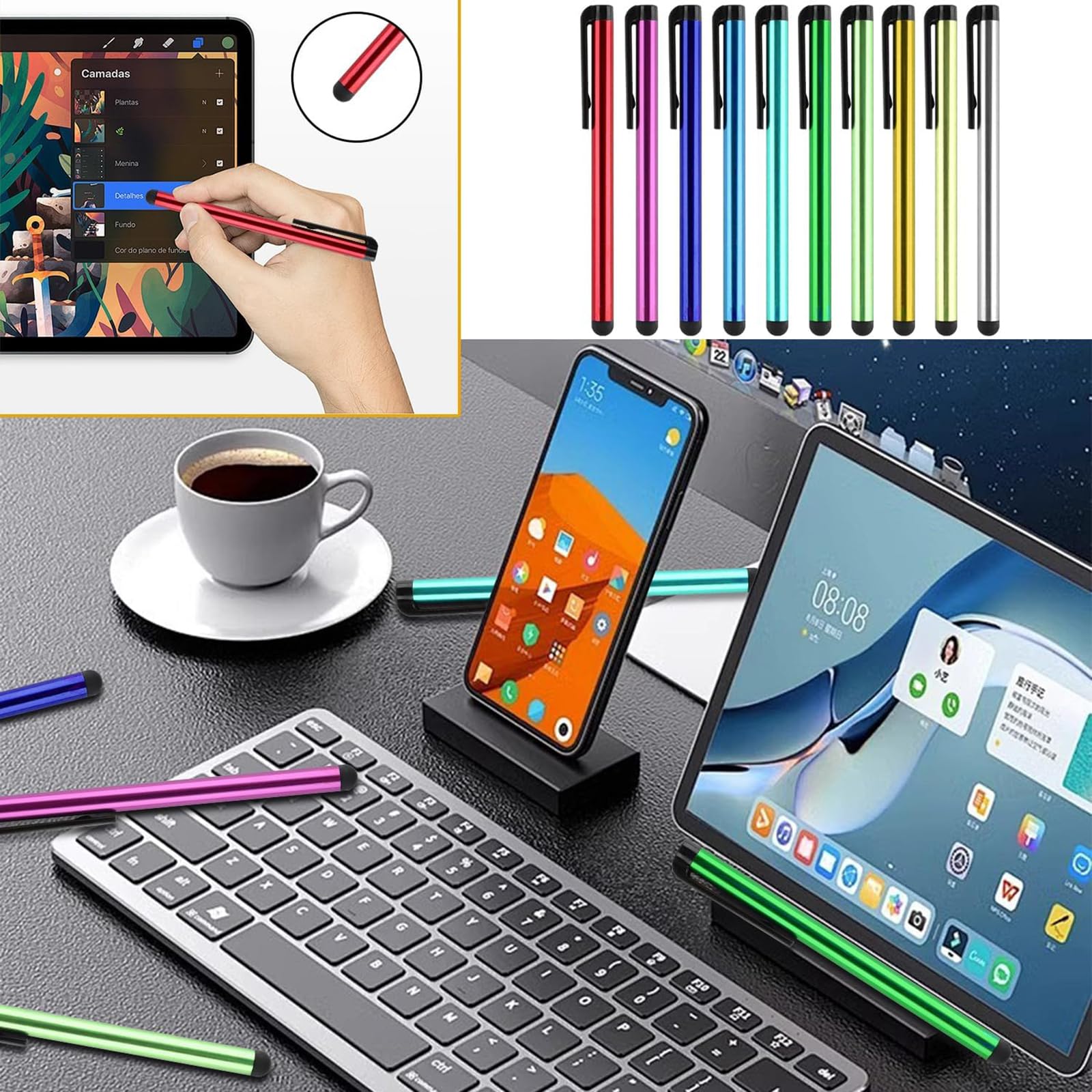 FYSL 50 Pièces Stylets Universels Capacitifs pour Écran Tactile, Stylet Stylo, Stylets Capacitifs pour Tablettes, iPad Mini, iPad Pro, iPad Air, Smartphones, Samsung Galaxy, Tous Téléphone Tablet
