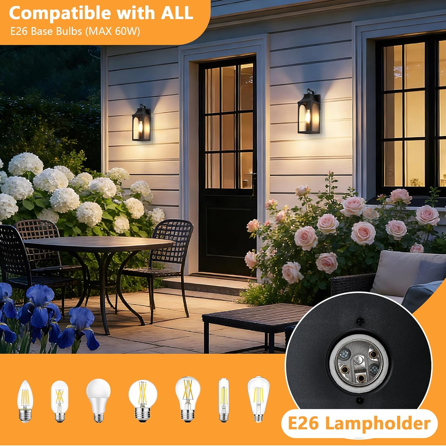 13" Outdoor Wall Light Fixtures,Matte Black Exterior Light Fixture with Clear Glass Lampshade,Anti-Rust Waterproof Outdoor Sconce Lights Porch Lights for Entryway,Patio,Garage