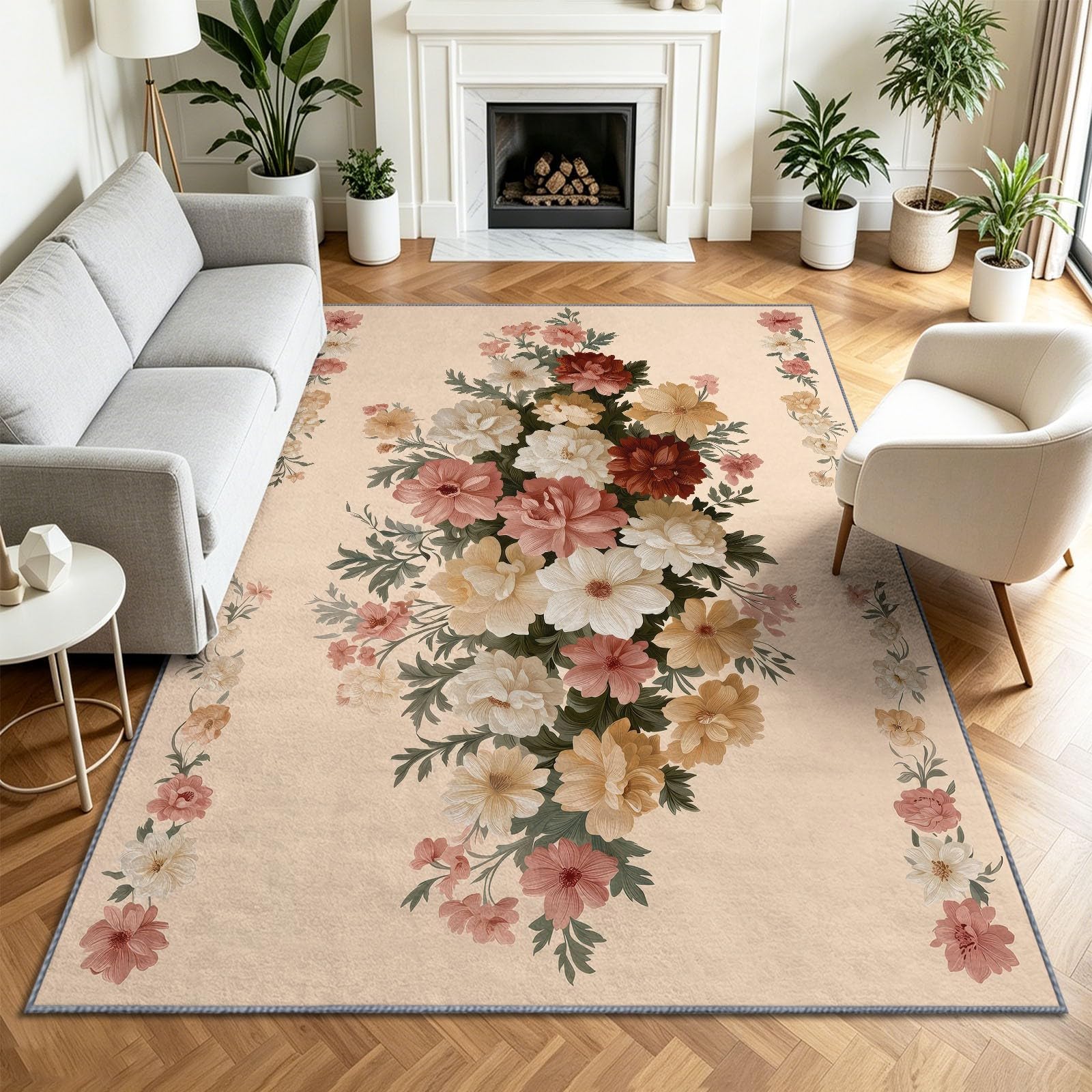Tappeto lavabile, 80 x 150 cm, motivo floreale selvatico, peonie, per cameretta dei bambini, antiscivolo, a pelo corto, facile da pulire, per soggiorno, camera da letto, corridoio, cucina