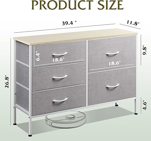 Miniatura 3 de WLIVE Cómoda para dormitorio con 5 cajones, cómoda ancha para dormitorio con organizadores de cajones, cómoda, cómoda de tela para sala de estar,