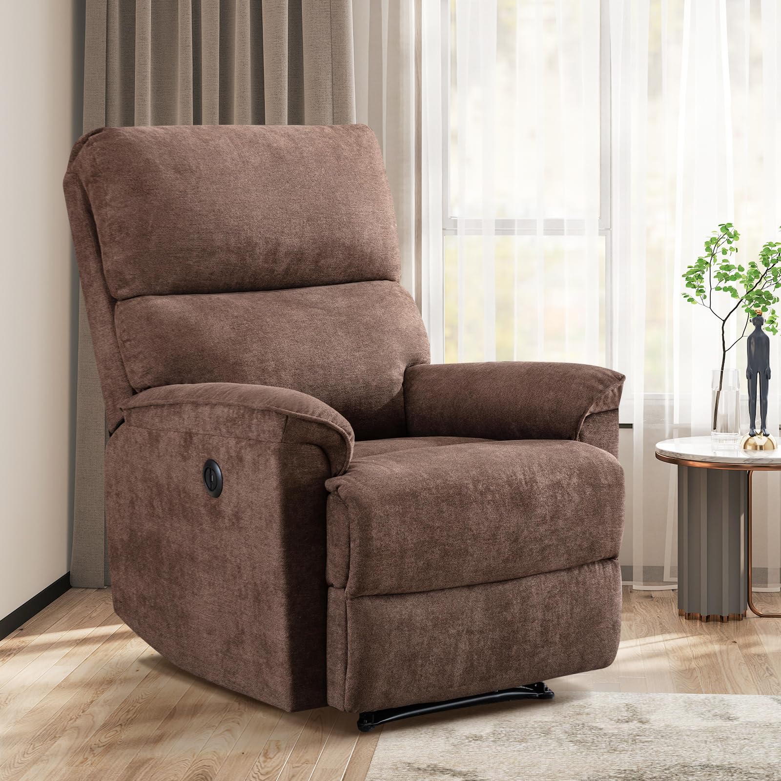 HAOMARKETS Electric Recliner Chair for Adults with USB Port, Breathable Fabric Power Recliners with High Back, Single Overstuffed Heavy Duty Reclining