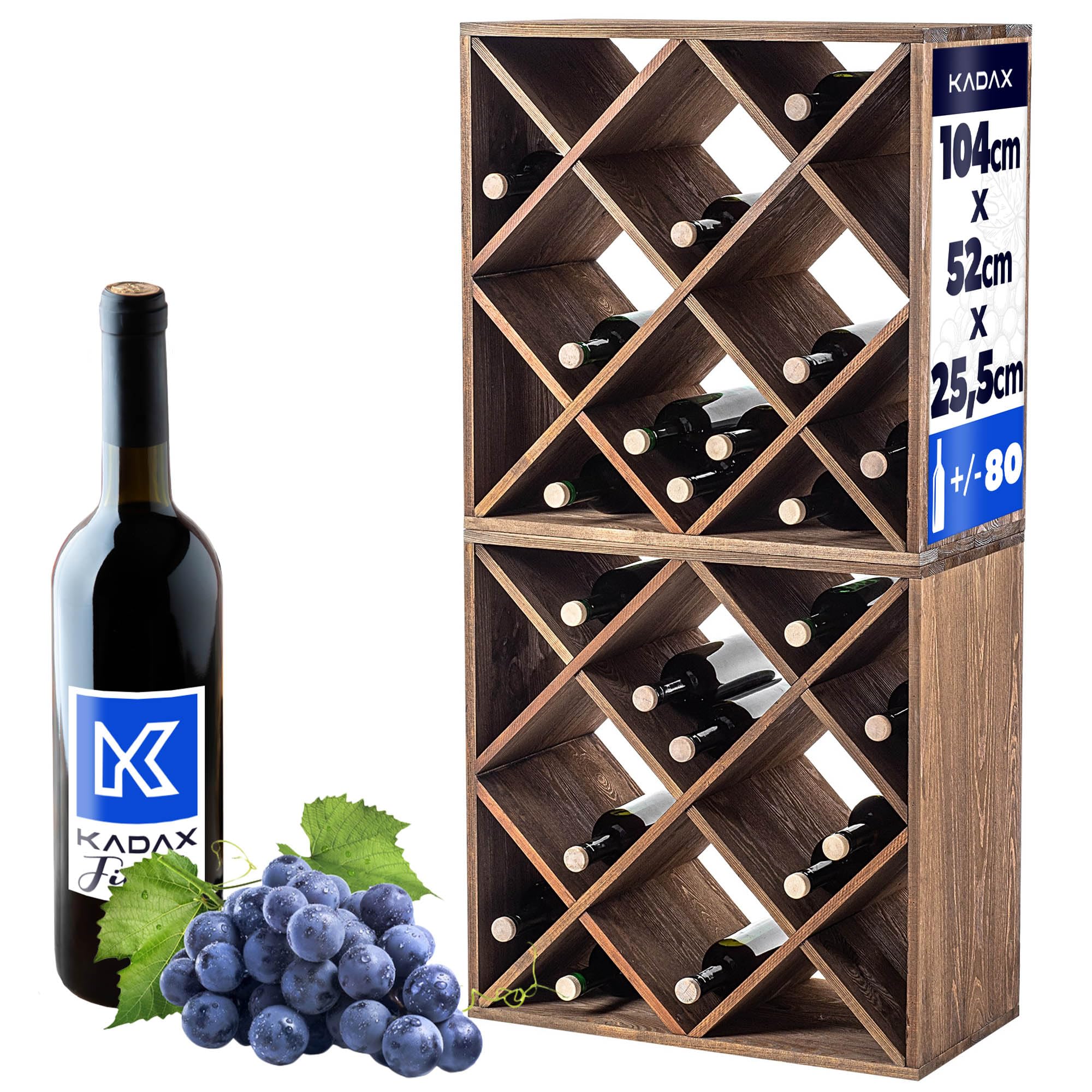 KADAX Casier en bois pour vin, 52 x 25,5 x 104 cm, étagère empilable pour nombre de bouteilles, armoire rustique stable