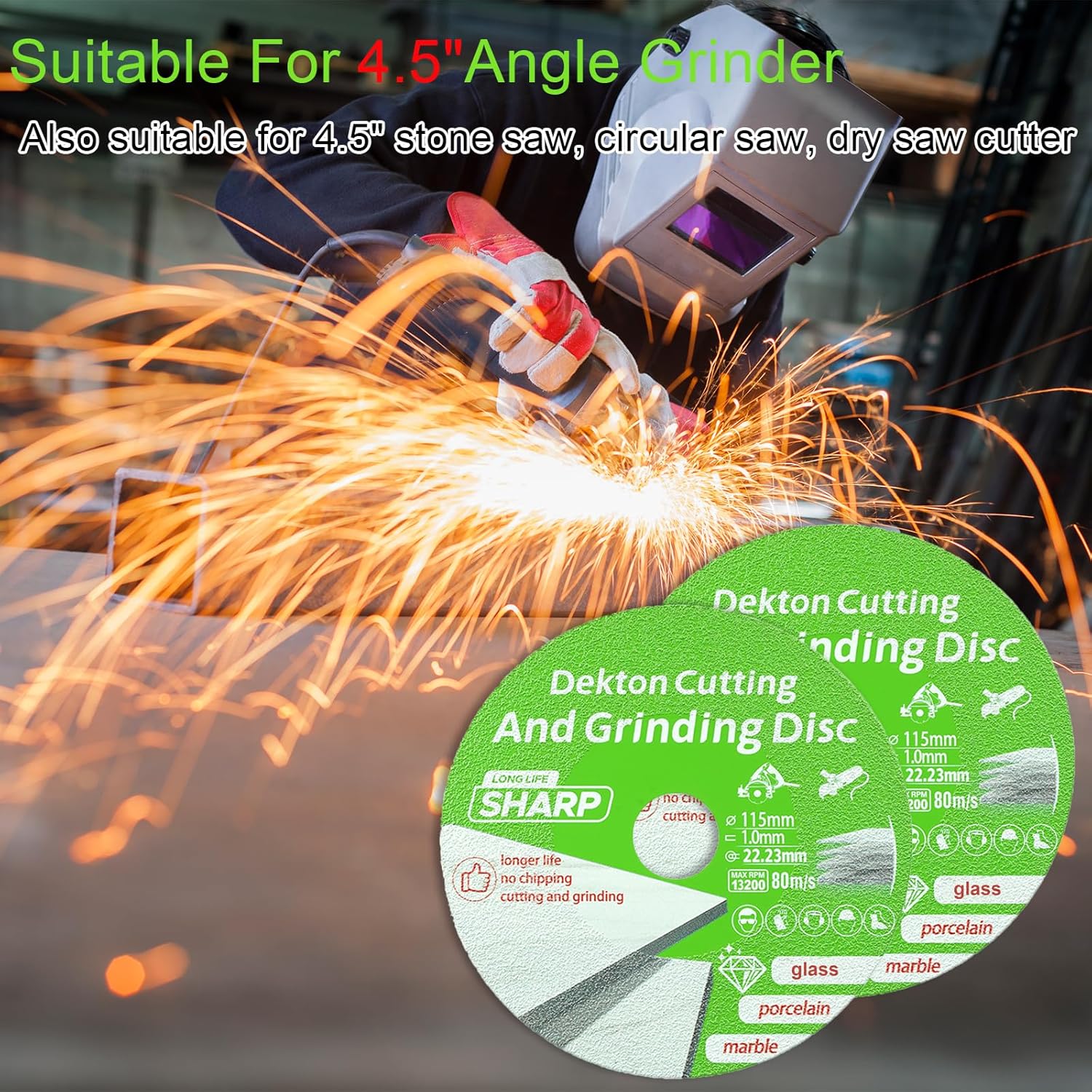 5 PCS Glass Cutting Disc for 4-1/2", Ultra-Thin Diamond Cutting Disc Saw Blade Suitable for 4.5 Inch Angle Grinder, Diamond Cut Off Wheels for Glass Ceramic Marble Jade Crystal