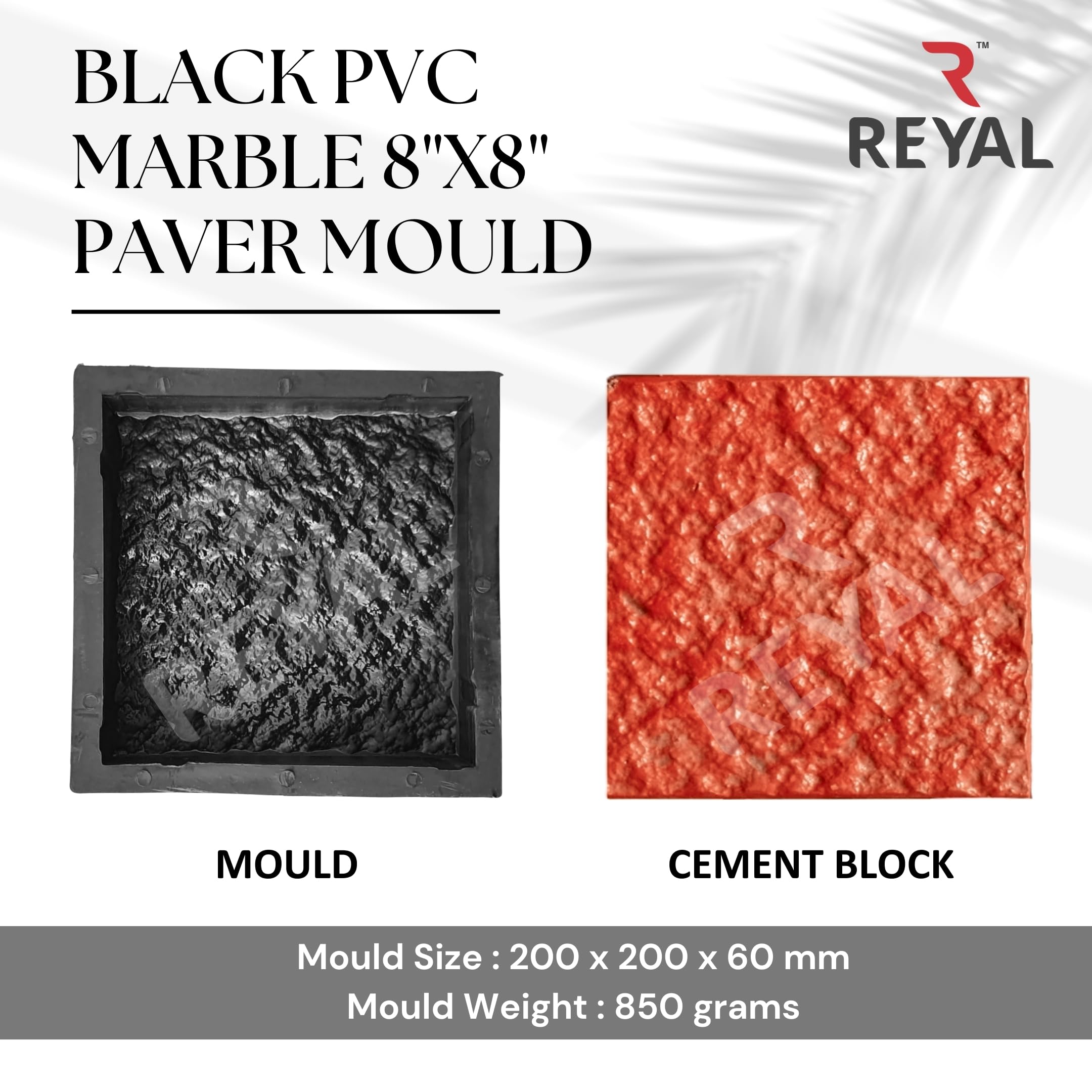 Reyal Black Rubber 8" X 8" MARBLE Paver Block mould(60mm) Interlocking Paver Mould (Pack of 10) 2